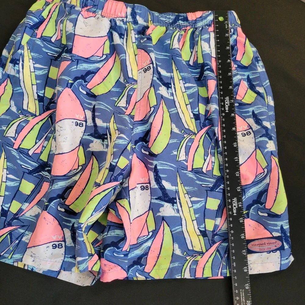 Vineyard Vines Mens Sailboat Print Swim Trunks Blue Pink Medium Board Shorts